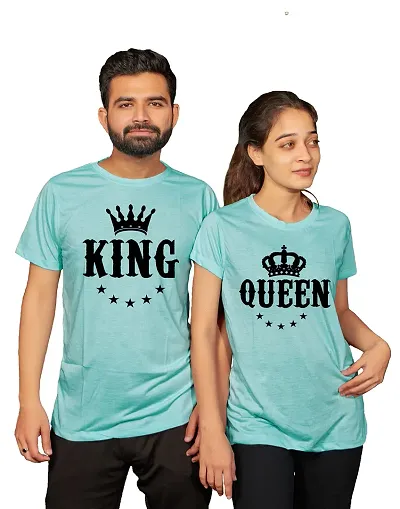 DEE LEAF King-Queen Star Printed Matching Half Sleeve Couple Tshirt