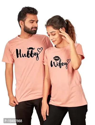 DEE LEAF Wifey-Hubby Half Sleeve Printed Matching Couple Tshirt