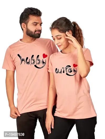 DEE LEAF Wify-Hubby Printed Matching Half Sleeve Couple Tshirt