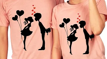 DEE LEAF Kissing Beautiful Printed Matching Half Sleeve Couple Tshirt-thumb1