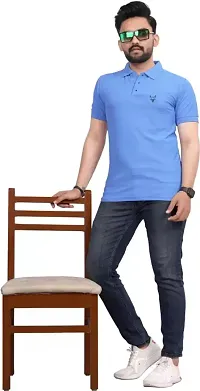 Stylish Blue Polycotton Solid Half Sleeve T-Shirt For Men-thumb4