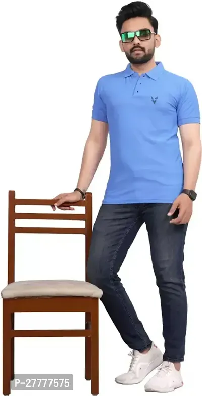 Stylish Blue Polycotton Solid Half Sleeve T-Shirt For Men-thumb5