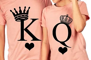 DEE LEAF K-Q Printed Matching Half Sleeve Couple Tshirt Peach-thumb1