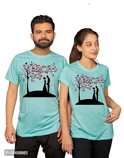 DEE LEAF Heart Tree Couple Printed Matching Half Sleeve Couple Tshirt