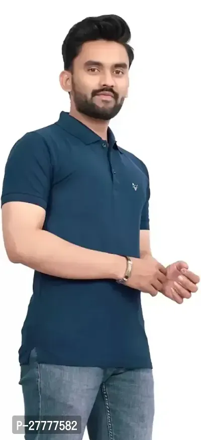 Stylish Blue Polycotton Solid Half Sleeve T-Shirt For Men-thumb4