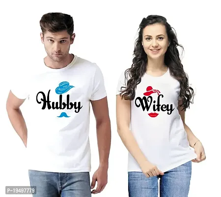 DEE LEAF Hubby-Wifey Matching Half Sleeve Couple Tshirt