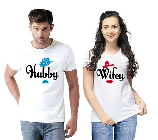 DEE LEAF Hubby-Wifey Matching Half Sleeve Couple Tshirt