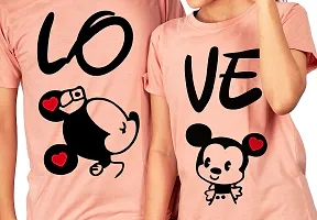 DEE LEAF Love Mikky Mini Printed Matching Half Sleeve Couple Tshirt Peach-thumb1