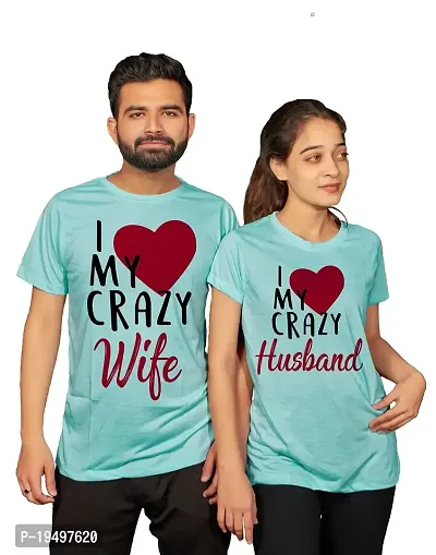 DEE LEAF Crazy Husband-Wife Printed Matching Half Sleeve Couple Tshirt-thumb0