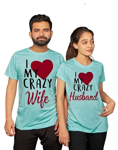 DEE LEAF Crazy Husband-Wife Printed Matching Half Sleeve Couple Tshirt