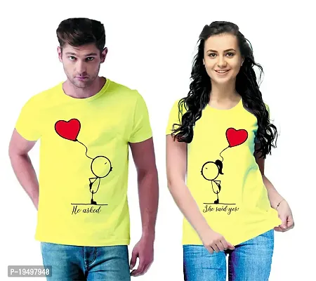 DEE LEAF He Asked?.She Said Yes! Printed Matching Half Sleeve Couple Tshirt-thumb0