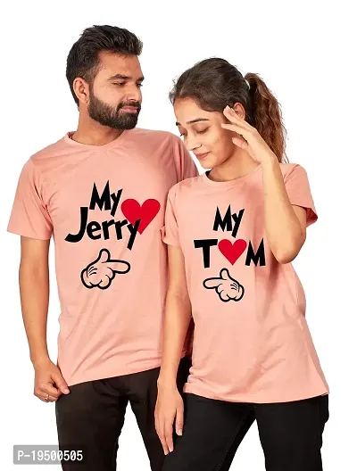 DEE LEAF My Jerry-My Tom Printed Matching Half Sleeve Couple Tshirt Peach-thumb0