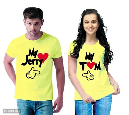 DEE LEAF My Jerry-My Tom Printed Matching Half Sleeve Couple Tshirt Yellow