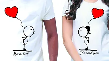 DEE LEAF He Asked?.She Said Yes! Printed Matching Half Sleeve Couple Tshirt-thumb1