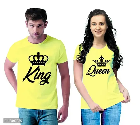 DEE LEAF Queen-King Crown Printed Matching Half Sleeve Couple Tshirt