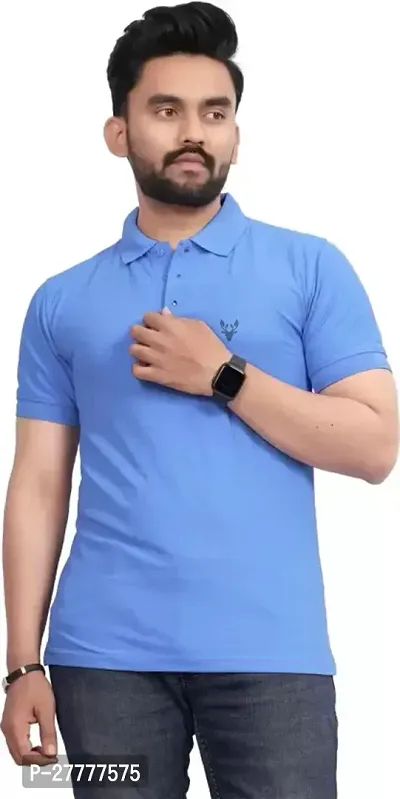 Stylish Blue Polycotton Solid Half Sleeve T-Shirt For Men