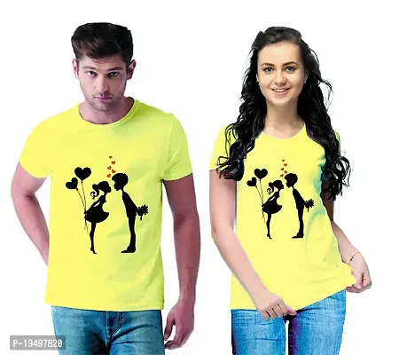 DEE LEAF Kissing Beautiful Printed Matching Half Sleeve Couple Tshirt