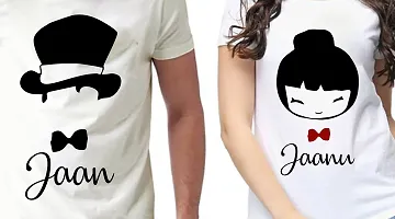 DEE LEAF Jaan-Jaanu Printed Matching Half Sleeve Couple Tshirt-thumb1