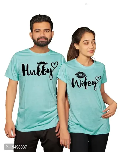 DEE LEAF Wifey-Hubby Half Sleeve Printed Matching Couple Tshirt-thumb0