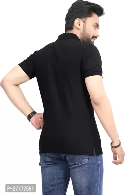 Stylish Black Polycotton Solid Half Sleeve T-Shirt For Men-thumb2