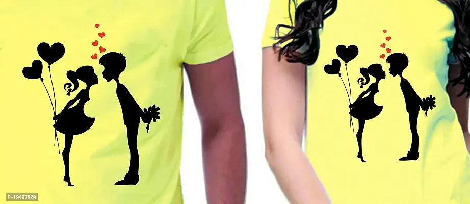 DEE LEAF Kissing Beautiful Printed Matching Half Sleeve Couple Tshirt-thumb2