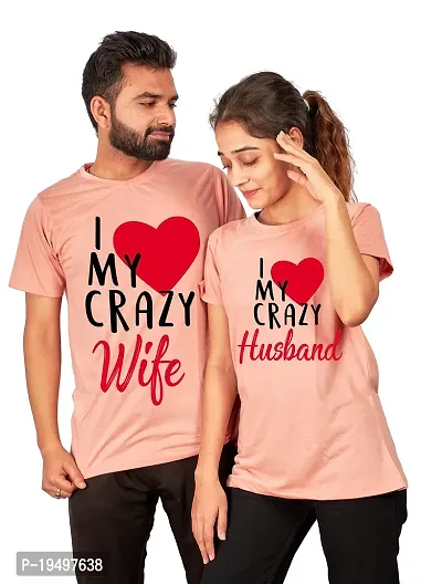 DEE LEAF Crazy Husband-Wife Printed Matching Half Sleeve Couple Tshirt