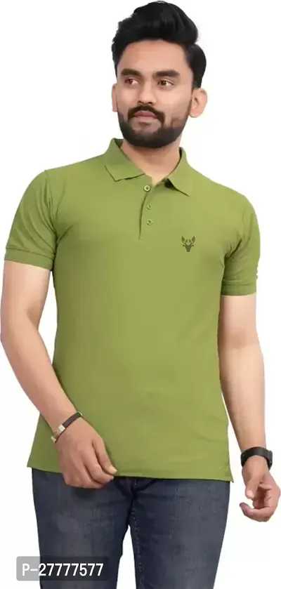 Stylish Green Polycotton Solid Half Sleeve T-Shirt For Men