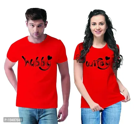 DEE LEAF Wify-Hubby Printed Matching Half Sleeve Couple Tshirt-thumb0