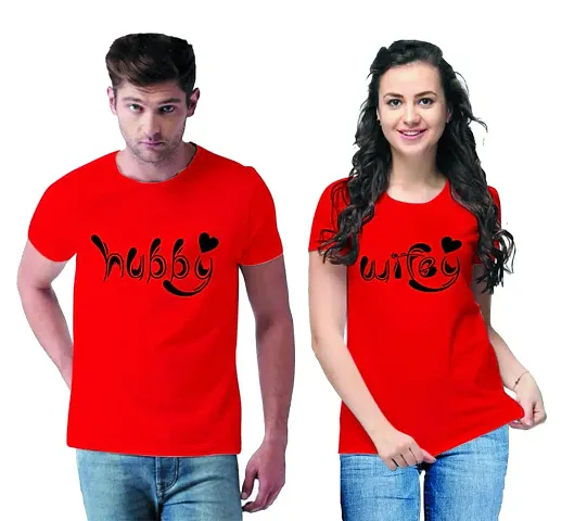 DEE LEAF Wify-Hubby Printed Matching Half Sleeve Couple Tshirt