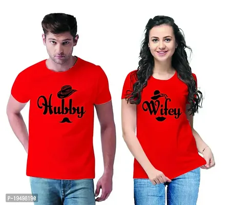 DEE LEAF Hubby-Wifey Matching Half Sleeve Couple Tshirt