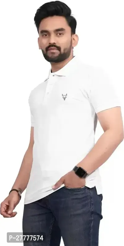 Stylish White Polycotton Solid Half Sleeve T-Shirt For Men-thumb3