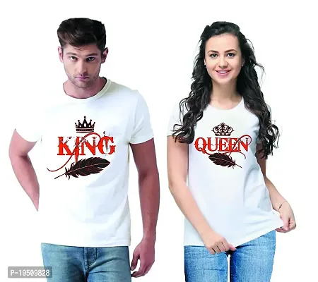 DEE LEAF King-Queen Printed Matching Couple Tshirt White