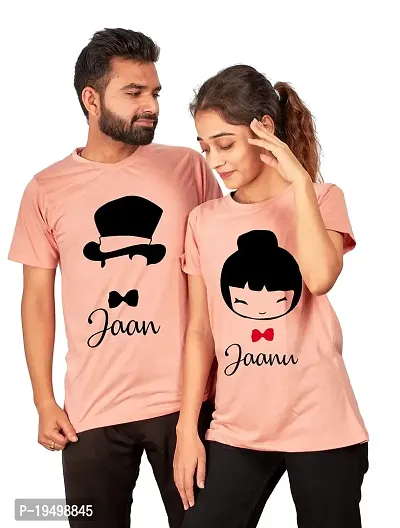 DEE LEAF Jaan-Jaanu Printed Matching Half Sleeve Couple Tshirt Peach