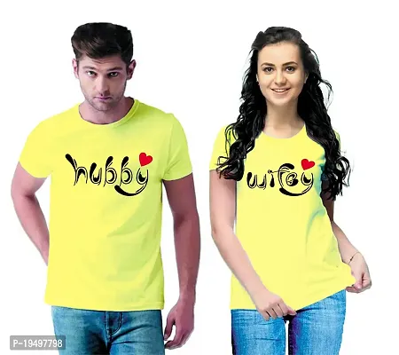 DEE LEAF Wify-Hubby Printed Matching Half Sleeve Couple Tshirt-thumb0