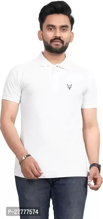 Stylish White Polycotton Solid Half Sleeve T-Shirt For Men-thumb0