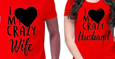 DEE LEAF Crazy Husband-Wife Printed Matching Half Sleeve Couple Tshirt-thumb1