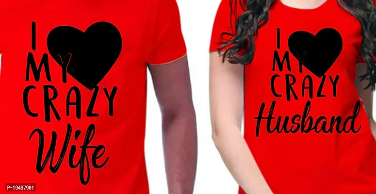 DEE LEAF Crazy Husband-Wife Printed Matching Half Sleeve Couple Tshirt-thumb2