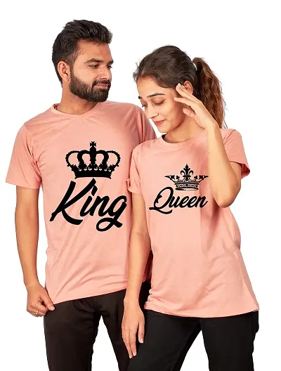 DEE LEAF Queen-King Crown Printed Matching Half Sleeve Couple Tshirt
