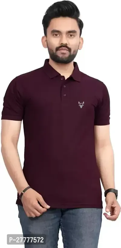 Stylish Maroon Polycotton Solid Half Sleeve T-Shirt For Men-thumb0