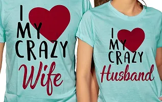 DEE LEAF Crazy Husband-Wife Printed Matching Half Sleeve Couple Tshirt-thumb1