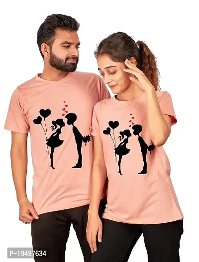 DEE LEAF Kissing Beautiful Printed Matching Half Sleeve Couple Tshirt-thumb0