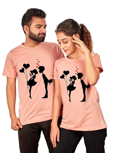 DEE LEAF Kissing Beautiful Printed Matching Half Sleeve Couple Tshirt