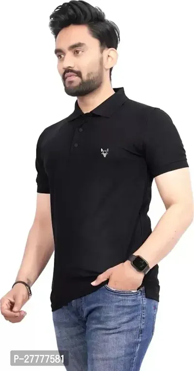 Stylish Black Polycotton Solid Half Sleeve T-Shirt For Men-thumb4