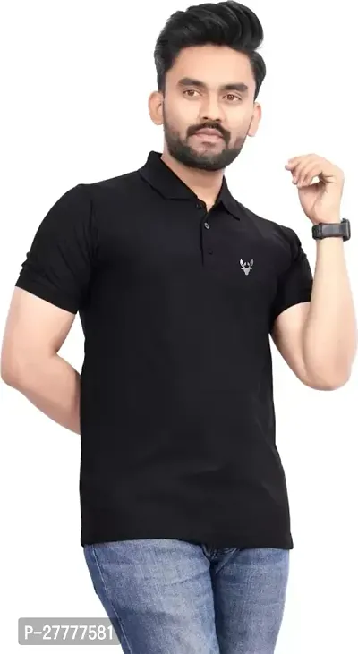 Stylish Black Polycotton Solid Half Sleeve T-Shirt For Men-thumb0