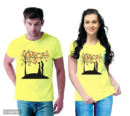 DEE LEAF Heart Tree Couple Printed Matching Half Sleeve Couple Tshirt-thumb0