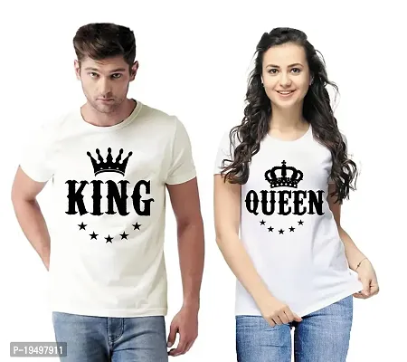 DEE LEAF King-Queen Star Printed Matching Half Sleeve Couple Tshirt-thumb0