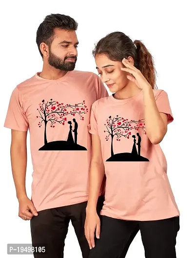 DEE LEAF Heart Tree Couple Printed Matching Half Sleeve Couple Tshirt-thumb0