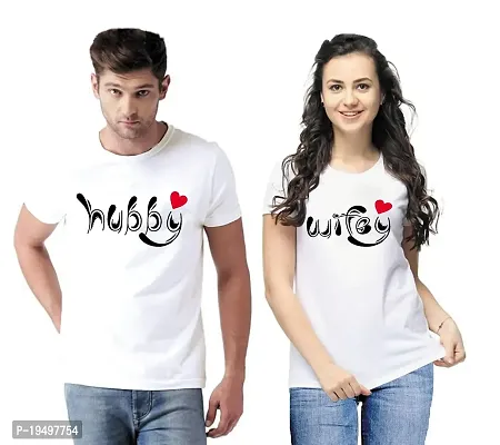 DEE LEAF Wify-Hubby Printed Matching Half Sleeve Couple Tshirt