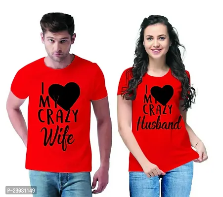 Stylish Red Cotton Blend Printed Couple Tshirt-thumb0