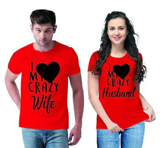 DEE LEAF Crazy Husband-Wife Matching Half Sleeve Couple Tshirt